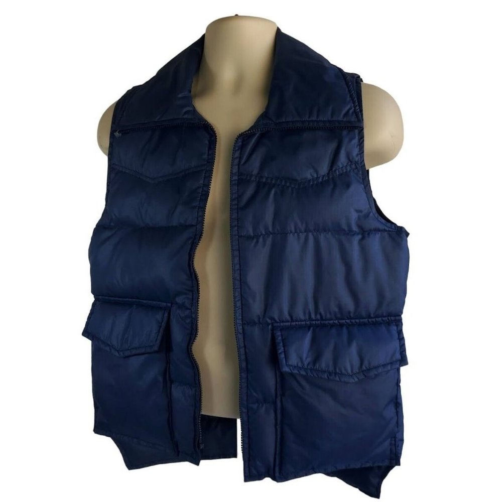 Ski Daddle Vintage 70’s Men's S Large Navy Blue Duck Down Insulated Puffer Vest